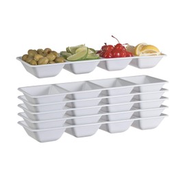 Exquisite 6 Count White Plastic Compartment Tray for Parties Heavy Duty Serving Tray with Compartments for Food Disposable Sectional Party Trays and Platters 7 in. X 16 in. Candy Dish