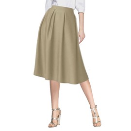 Urban CoCo Women's Flared A line Pocket Skirt High Waist Pleated Midi Skirt (S, Khaki)