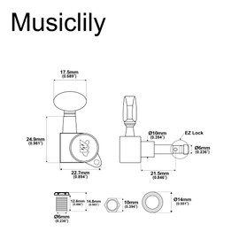 Wilkinson 6-in-line E-Z-LOK Mini Oval Button Guitar Tuners Machine Heads Tuning Pegs Keys Set for Fender Strat/Tele Electric Guitar, Black