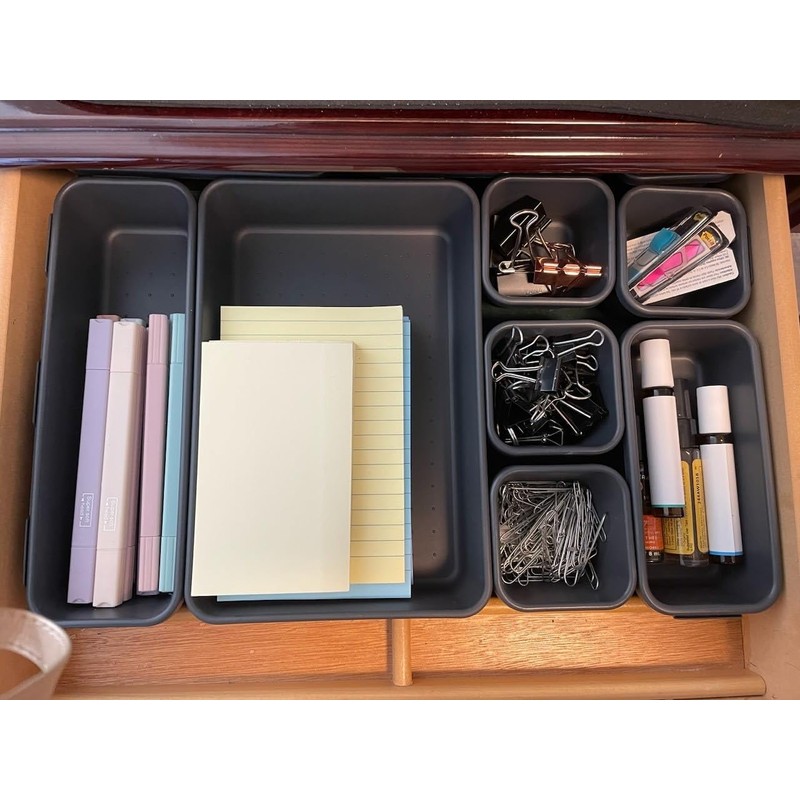 Gonice 13 Pack Black Plastic Drawer Organizer Tray, Interlocking Desk