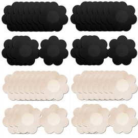 YISIBIA 40 Pcs Nipple Covers For Women Disposable Self-Adhesive No Show Nipple Pasties Petals Stickers Breast Pasties (Nude/Black)