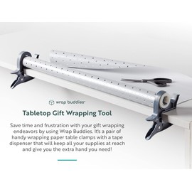 Wrap Buddies Wrapping Paper Clamps - 2 Gift Wrapping Paper Holder Clamps With Integrated Tape Dispensers, Simple Gift Wrap Table Clamps, Wrapping Paper Holder Clips and Tape Dispensers (Slate Gray)