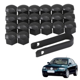 Vmingo 20 Tapones Cubre Birlo Hexagonal para Auto Tapa Tuerca Rueda Tapon Tornillo 17mm Herramienta Desmontaje Gancho Cubierta Perno Coche Universal Protección Antirrobo (Negro)