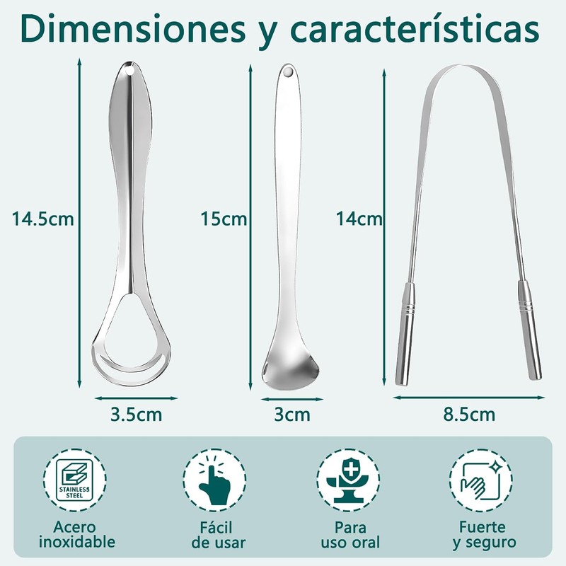 Raspador de Lengua de Acero Inoxidable 6 Piezas para Aliento