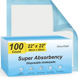 100 almohadillas desechables de 22 x 22 pulgadas, súper absorbentes, almohadillas desechables de secado rápido a prueba de fugas para bebés, cachorros