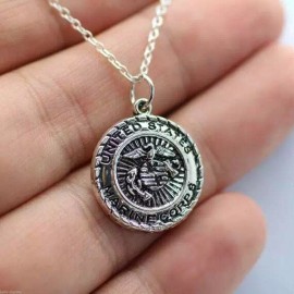 QUALITY made keepsake from my USA art studio 925 STERLING silver 20" necklace MARINE VETERAN VET MILITARY USA charm female