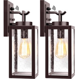2 Packs Dusk to Dawn Outdoor Wall Lantern with Sensor, Exterior Porch Light Fixtures Wall Mount, 100% Waterproof Anti-Rust, Outdoor Wall Lights for Garage Doorway, Oil-Rubbed Bronze