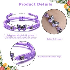 Butterfly Bracelets for Women teen Girls,Adjustable Hand Woven String Bracelets,Friendship Matching Bracelet Back to School, Birthdays, Christmas Gifts(Purple)