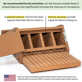 WHITEHORSE Bat House for Outdoors - 4-Chamber Bat Box - Cedar Bat Boxes for Outside - Get Rid of Mosquitoes While Supporting Bats (Brown)