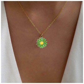Inilbran Boho Sunflower Choker Necklace Green Daisy Flower Necklace Choker Vintage Sun Flower Pendant Necklace Minimalist Flower Daisy Necklace Jewellery for Women and Girls