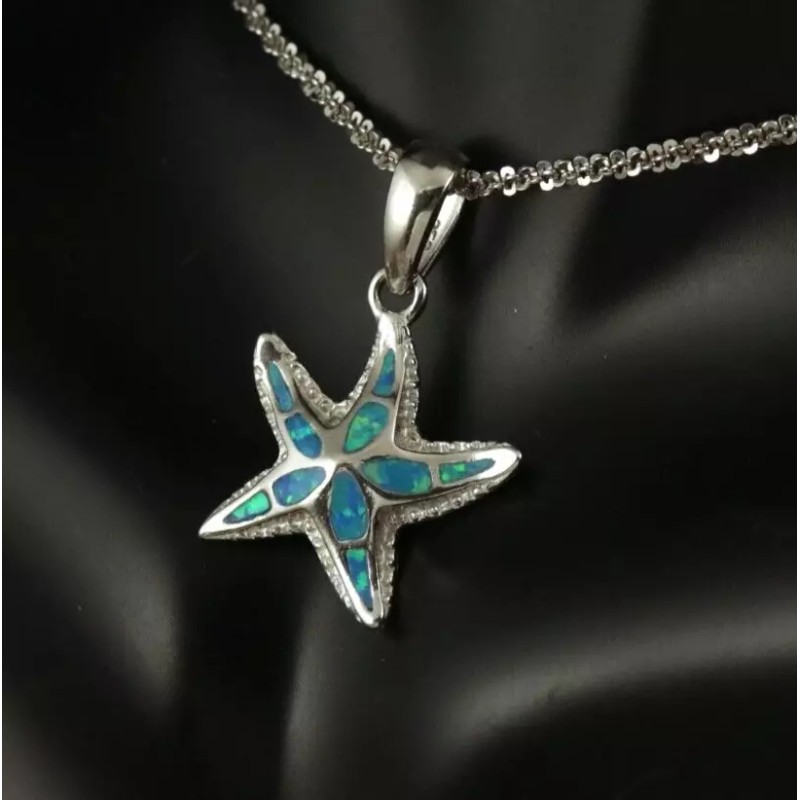 1010 341 REAL STERLING SILVER STARFISH PENDANT WITH BLUE OPAL