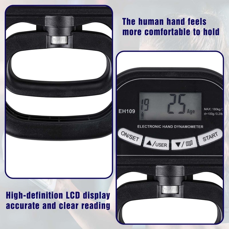 265 Lbs/120Kgs Digitaler Handkraftmessgerät, Hand Dynamometer mit LCD-Display, Elektronischer Griffkraftmessgerät,