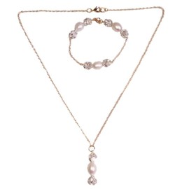 Collar Aretes y Pulsera Chapa de Oro Perlas Cultivadas con Tornasol