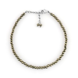 GEMKORA Natural Real Pyrite Crystals Bracelet, 3mm Best Grade Micro Cut Beads, Chakra Healing Gemstone, Beautiful Simple Jewelry, Silver Plated Jewelry 7+1 inch