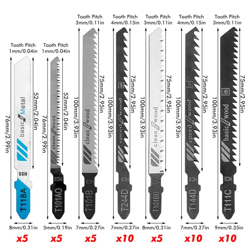 Bestgle 50Pcs Jigsaw Blade Set, T Shank Fast Cut Jigsaw