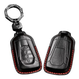 ontto Alloy Car Key fob Cover Fit for Isuzu D-Max MU-X LS-T X Series DMAX LS X-Terrain MUX 2020 2021 2022 4 buttons Smart Leather Key case Shell key holder keyring keychain protector accessories Black
