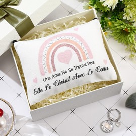 Xuniea Gift for Best Friend Keyring for Girlfriend Friendship Makeup Bag Keyring with Text Portable Toiletry Bag with Zip Cosmetic Bag, White