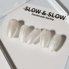 Pearl Marble Nail Tips Thumb Design Selection - Coffin / 진주마블네일팁  엄지디자인선택 - 코핀