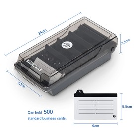 GOCUODE 500 Cards Business Card Box Desktop, Box for Business Cards with Divider Boards and A-Z Index Tabs (Grey)
