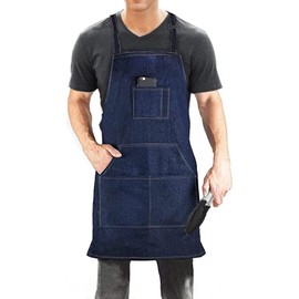 Dadidyc Denim Jean Tool Apron with 4 Pockets Waterproof Adjustable Canvas Lightweight Work Apron Blue