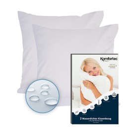 Komfortec Waterproof Cushion Cover 40 x 40 cm Set of 2 with Zip, Breathable, Hypoallergenic Pillowcases 40 x 40 cm, Anti-Mite, 2 Pieces Pillow Protectors 40 x 40 cm, White