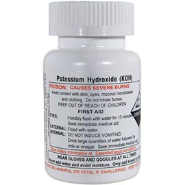 Potassium Hydroxide Flakes KOH Caustic Potash Anhydrous Dry Electrolite - 4 oz Bottle - Food Grade - HDPE Container with resealable Child Resistant Cap…