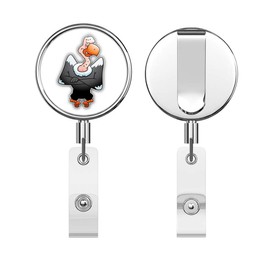 Angry Vulture Round ID Badge Key Card Tag Holder Badge Retractable Reel Badge Holder with Belt Clip