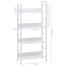 ZJMTOCYU Versatile 4-Layer Book Shelf for Home and Garden, Engineered Wood with Steel Frame, White, 23.6" x 10.9" x 49"