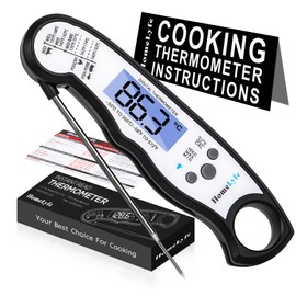 HomeLyfe Digital Meat Thermometer, IPX7 Waterproof Instant Read Food Thermometer with Backlight & Calibration for Kitchen, BBQ, Candy and Liquids (Black)