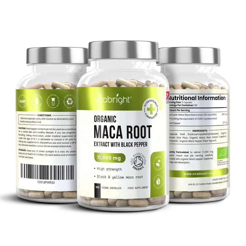 Organic Maca Root Capsules - 11000mg High Strength - 180
