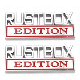 2 Pcs RUSTBOX Edition Emblem Car Side Rear Front Hood Trunk Door Badge 3D Decal Sticker Fit for Car Truck SUV (RUSTBOX, Silver Red)