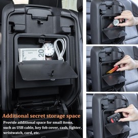 Center Console Hidden Organizer Box Compatible with Jeep Wrangler JL/JLU 4XE and Jeep Gladiator JT 2018-2023 2024 2025 Accessories Armrest Secret Compartment One-Touch Hidden Storage（Patent Design）
