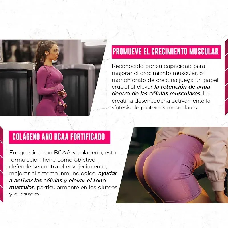 Creatina Monohidratada Mujer 5000mg | Colágeno Bovino | BCAA |
