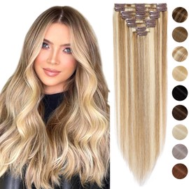 Clip-in Real Hair Extensions, Soft Hair Extensions, Straight, 8 Pieces, 18 Clips, High-Quality Human Hair