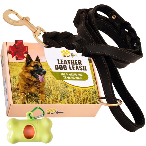 ADITYNA Double Handle Leather Dog Leash 6ft - Heavy Duty