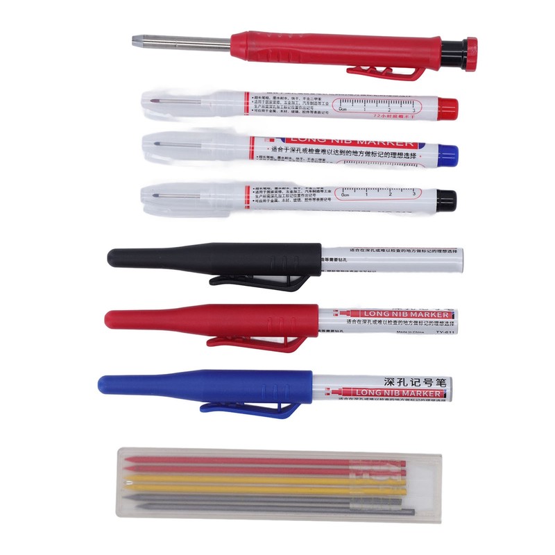 Carpenter Pencil Marker Set Multifunctional 6 Long Nib Deep Hole