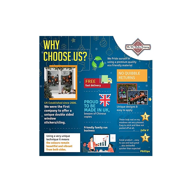 Christmas Stained Merry Christmas Bauble Snowflake Window Stickers Cling (Merry