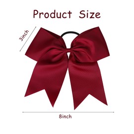 chiduerm 16Pcs Cheerleading Bows 8 Inch Large Cheer Hair Bows Grosgrain Ribbon Elastic Bands Handmade Ponytail Holder for Cheerleading Girls School College Sports (Wine Red)