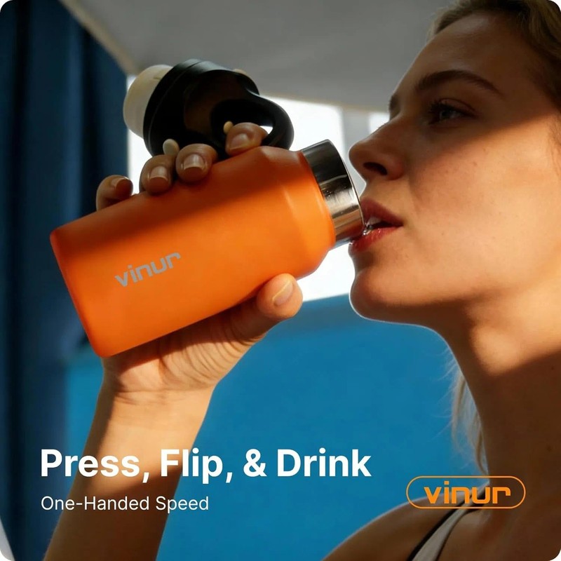 Small Water Bottle-12 oz Insulated Bottle with One-Hand Push Button