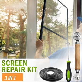 lofrcin Screen Repair kit, Screen Roller Tool, Steel Roller with Bear+32ft Screen Spline+Removal Hook, 3 in 1 Window Screen Door Repair Kit,for Installing Door Window Mesh