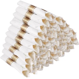 Goodluck 50 Pack Pre Rolled Gold Glitter Plastic Silverware, Wrapped Cutlery Set with Napkin Include 50 Forks, 50 Knives, 50 Spoons and 50 Napkins, Fancy Disposable Silverware for Party, Wedding