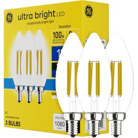 GE Ultra Bright LED Light Bulbs, 100W, Daylight Candle Lights, Clear Decorative B12 Light Bulbs (3 Pack)