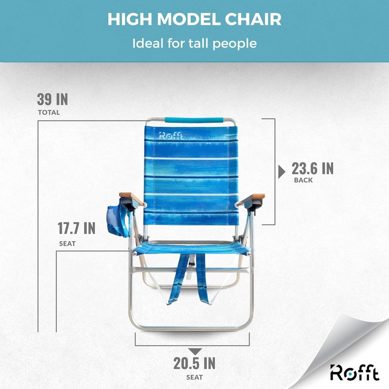 ROFFT Beach Chair, 17" Seat Height, 7-Position Reclining, Heavy Duty,