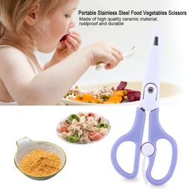 Baby Food Scissors,Portable Stainless Steel Scissor Children Safety Food Cutter with Cover for Baby Infant Complementary Food(Purple)