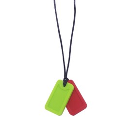 Sensory Oojamabobs - Dog Tags Pendant chew Necklace - Autism - Green Mix 'N' Match! (Green & red)