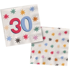 Folat 26876 Decoration White with Colourful Star Napkins 30-Starburst 33 x 33 cm Pack of 20 Cheerful and Colourful Party Tableware for Children and Adults Birthday, Multicoloured