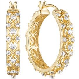 14K Gold Hoop Earrings Unique Earrings Petal-Cut Design Gold Earrings Dazzling Women’s Hoop Earrings Gold Hoop Earrings for Women 25 mm (25 mm)