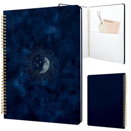 Stanoha Cute Spiral Notebook journal A4 Aesthetic Pretty Design for Women Girls Kawaii with Pocket, 8.5 x 11 inch, Lined, Blue Moon