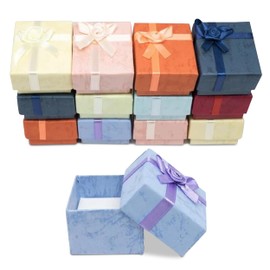 Novel Box 12 Pack Cardboard Jewelry Boxes for Rings 1.8x1.5x1.8 Inches - Ring Gift Box with Rosebug Bows - Rings Holder Cases for Weddings & Special Occasions in Assorted Colors