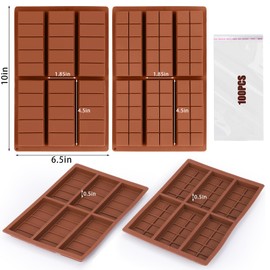 Palksky Chocolate Bar Mold Deep, 2PCS Silicone Chocolate Molds Thick for Stuffed Knafeh Pistachio, Dubai Chocolate Bar Pistachio Mold, Chocolate Making Supplies with 100PCS Bags